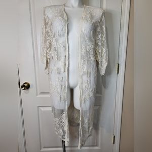 My Boutique Beige  Lace Elbow Sleeve Kimono